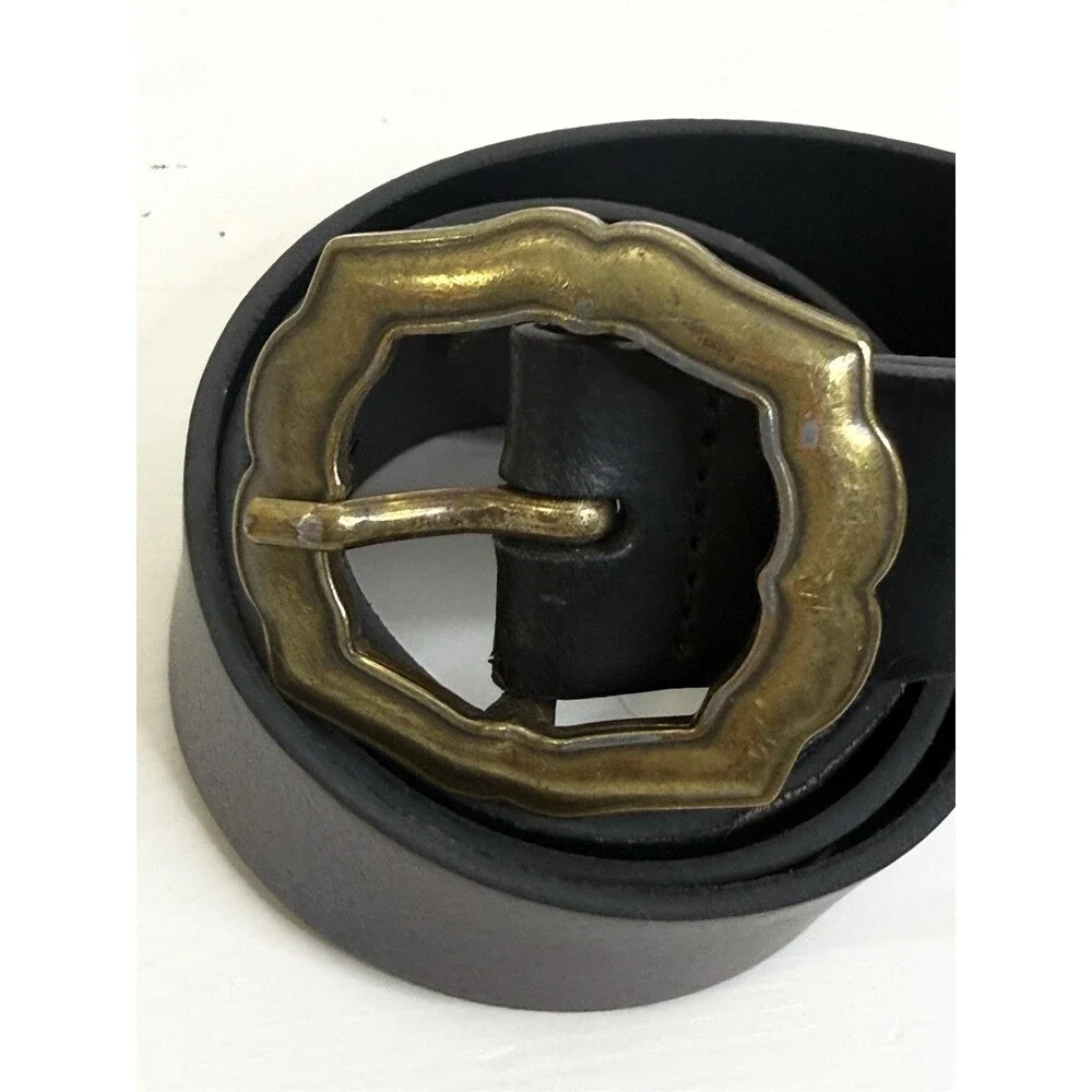 Levi’s Black Leather Belt Western Buckle Brass Horse Logo Size 38